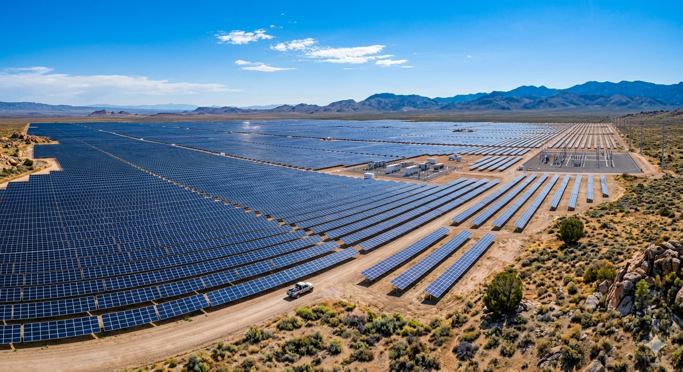 Large solar panel field in daylight